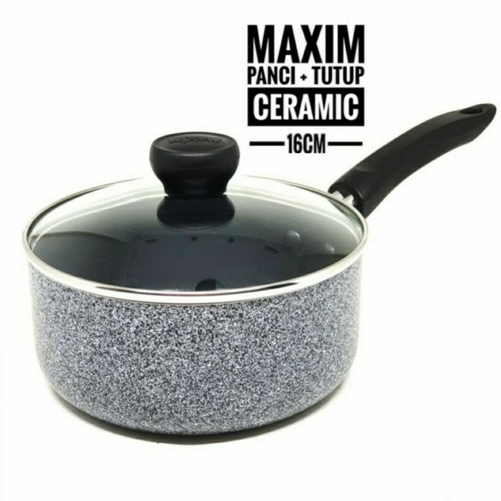 Maxim Neostone Saucepan 16 Cm Panci Ceramic Marble + Tutup kaca